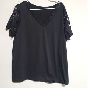 Elegant‎ Black Lace Sleeve Top 1X